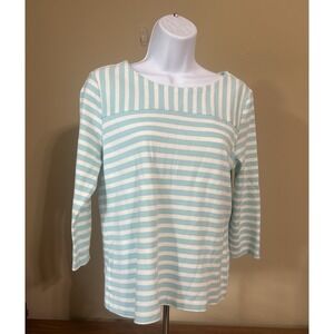 T By Talbots 3/4 Sleeve Top Womens Large Petite Blue White Stripe